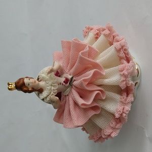 Dresden Lace Lady in Chair Porcelain Figurine Doll Vintage